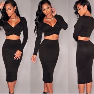 Hot Miami styles black crop top and skirt